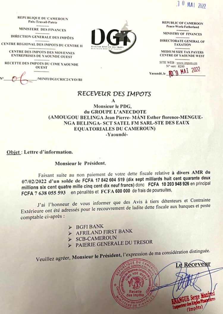 Comment le Minfi a violé la loi pour sauver Vision 4 d&rsquo;un recouvrement forcé