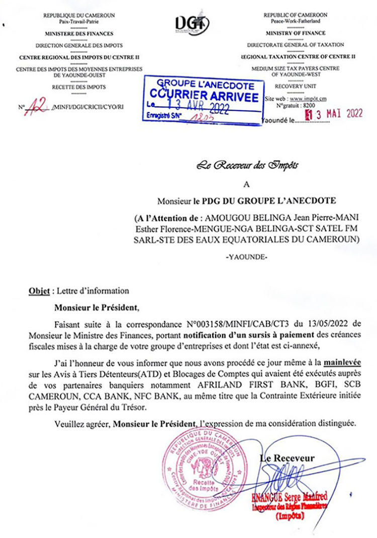 Comment le Minfi a violé la loi pour sauver Vision 4 d&rsquo;un recouvrement forcé